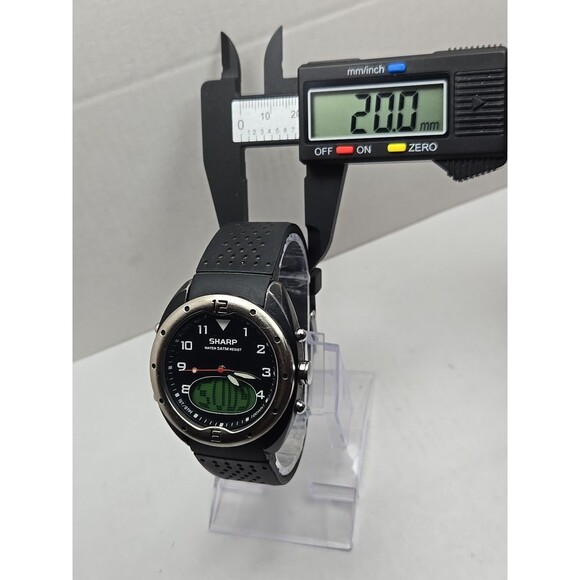 Sharp Analog Digital Quartz Sport Watch 5 ATM Black Rubber Band New Battery Mens - Picture 6 of 12